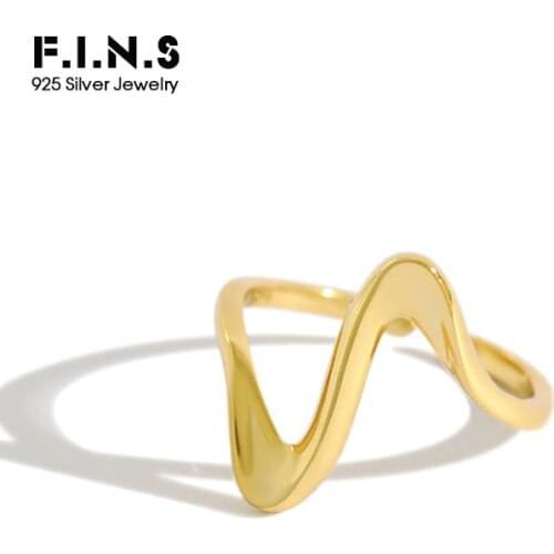 F.I.N.S 925 Sterling Silver Rings For Women Wide Wave Personalized Korean Fashion Fine Jewelry Simple Open Gold Ring Female