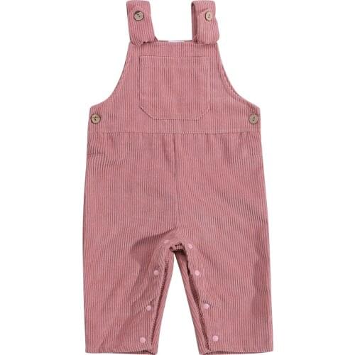 New Baby Corduroy Bib Pants, Solid Color Square Neck Jumpsuit with Snap Fasteners for Toddler Girls, 3-24 Months