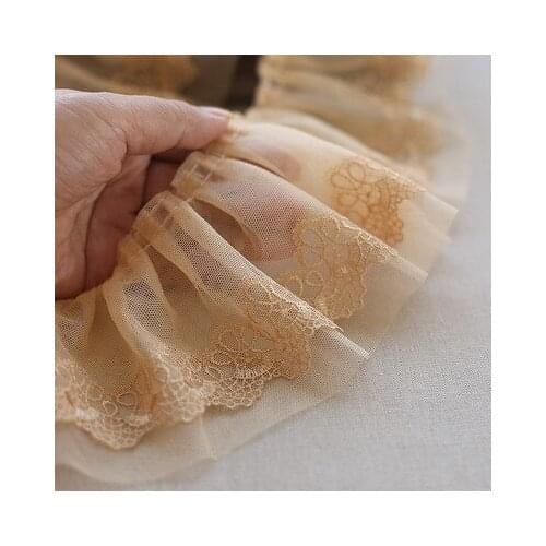 1Meter 10cm Wide Apricot Black Floral Lace Trim Fabric for Wedding Dress Trouser Leg Wrist Sewing Diy Clothing Accessories