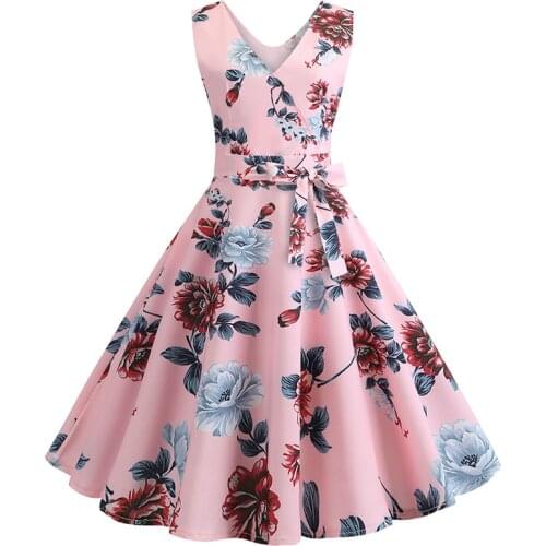 Summer Dress 2021 Casual Floral Print 50s 60s Retro Vintage Dress Women Robe Rockabilly Swing Pinup Vestidos Sexy Elegant Party