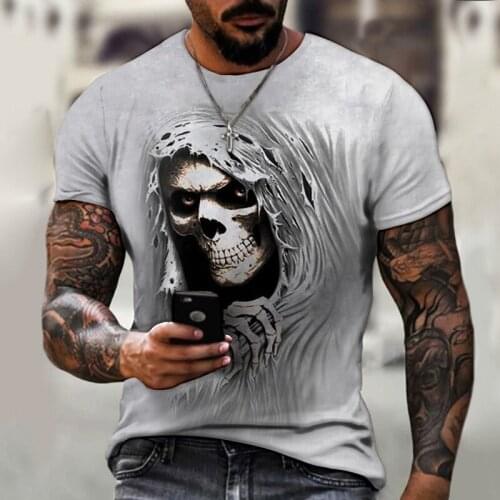 Summer Personality 3d Printing T-skull Pattern Shirt Mens Handsome Short-sleeved Casual T-shirt Top 2021