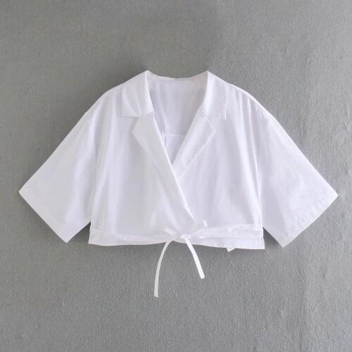 Europe and the United States 2021 summer new fashion thin lapel short version shirt small top girl