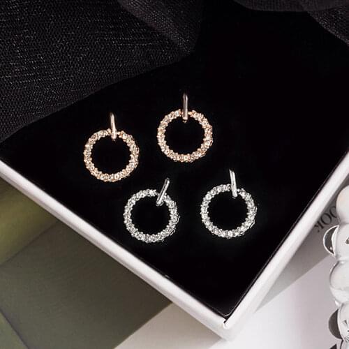 Fashion Crystal Rhinestone Dangle Earrings For Women Girls Korean Fashion Geometric Round Stud Earrings Beautiful Jewelry Gifts