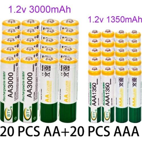100% New 1.2V AA 3000mAh NI-MH Rechargeable Batteries+AAA battery 1350 mAh Rechageable battery NI-MH 1.2 V AAA battery