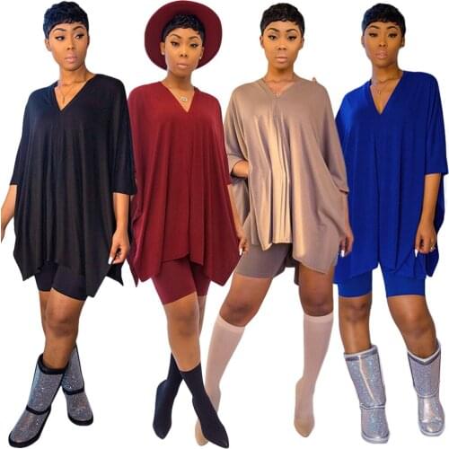 2020 Women Sets Loose Summer Tracksuits V-Neck T-Shirt+Shorts Suit Two Piece Set Night Club Party 2 Pcs Sportswear Street Suits