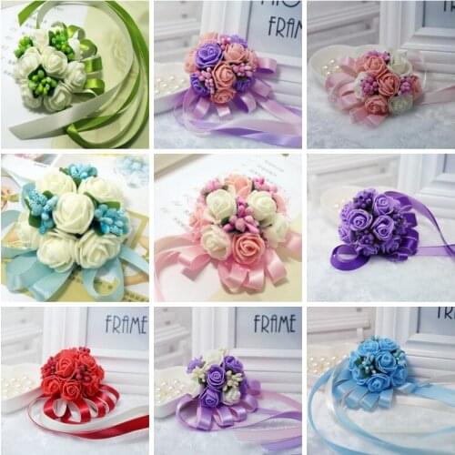 Wholesale 5 Pieces/Lot Wedding Mother Bridesmaid bride Hand Wrist Flower Party Prom Women Corsage Artificial Flower Handmade