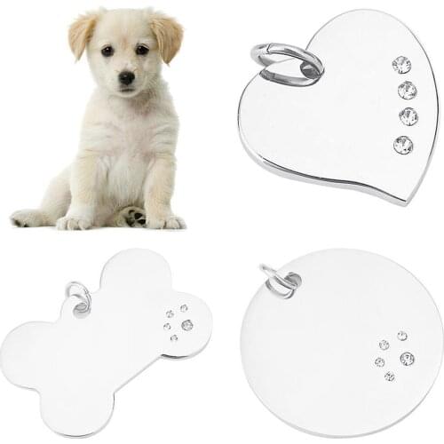 Heart Bone Shape Dog Tag Engraved ID Name Collar Pendant Plate Collar Decoration