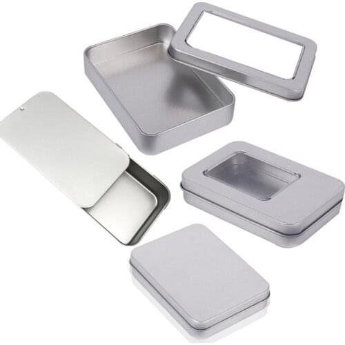 10/12pcs Small Rectangular Storage Boxes Case With Clear Window Mini Sealed Tin Jar Jewelry Candy Gift Box Home Storage Organize