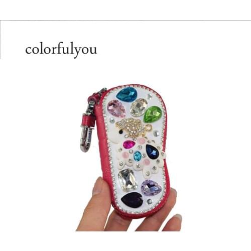 Multicolored Sheep Pattern Keychain Genuine Leather Key Wallets Car Key Holders Buckle Unisex Pouch Purse Gift For Man Woman