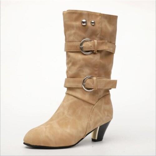Sexy Women Boots High Heels Thick heel mid-boot belt buckle Boots Women Stretch Thigh High Boots Ladies Spring Autumn Long Shoes