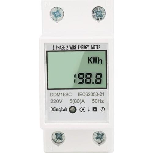 5-80A DDM15SC Power Meter LCD Digital Display Single Phase DIN-Rail Electronic Energy KWh Meter