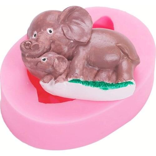 Mother Child Elephant Silicone Mold Cake Decoration Turn Sugar Clay Soft Pottery Mould 19-183