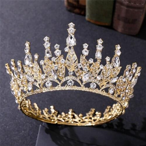 Vintage Leaf Royal Queen King Tiaras and Crowns Men/Women Pageant Prom Diadem Hair Ornaments Wedding Hair Jewelry Accessories