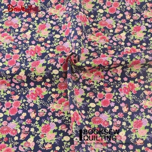 Booksew Cotton Poplin Fabric Floral And Birds Telas Printed DIY Shirt Patchwork Algodon Purple Dress Material Tissus Au Metre