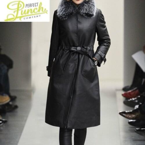 Fur Genuine Natural Fox Collar Hooded Winter Coat Women Long Real Leather Jacket for Womens Clothing YY807