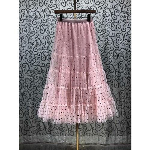 2021 Summer Fashion Pink White Black SKirts High Quality Women Elastic Waist Lurex Dot Patterns Casual Maxi Gown Skirt Ladies