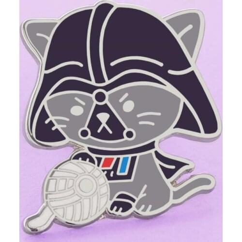 Star Warss Playing Furball Cat Hard Enamel Pin Cute Cartoon Black Cat Brooch Movie Fans Unique Jewelry Gift