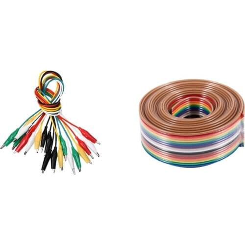 10Pcs 5-Colors Double Ended Alligator Clips Test Lead Jumper Wire 50cm with Flat IDC Ribbon Extension Cable