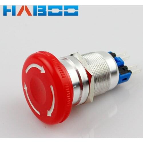 10pcs/lot emergency stop switch dia.22mm metal emergency push button switch 1NO+1NC 4pins waterproof IP67