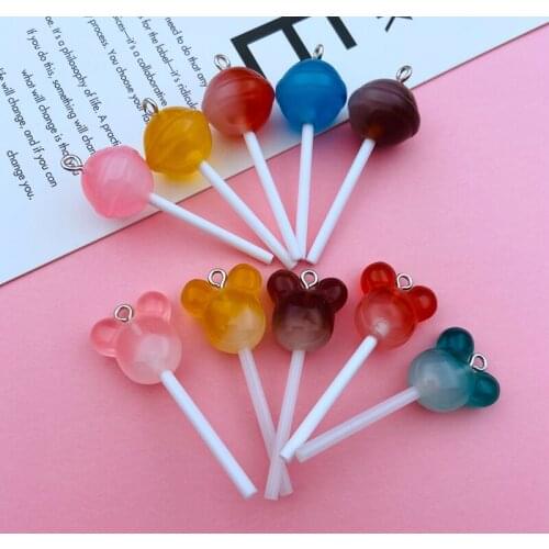 10pcs Hot Resin Colorful Round Lollipop Charm Mouse Shape Pendant for Keychain, Earring, Scrapbooking, DIY Making, Necklace