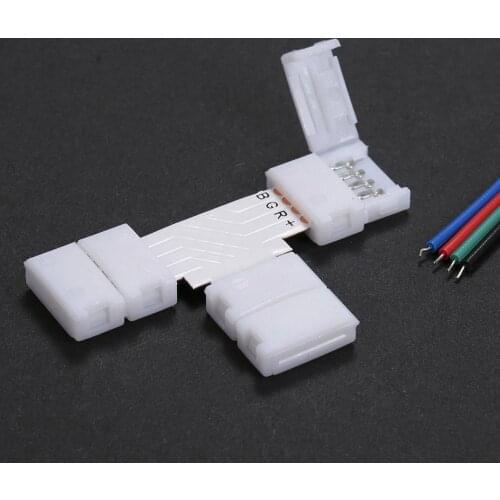 10 Pack White T Shape 4 Pins RGB LED Strip Connector Quick Splitter L2266 portable and easy to install Drop shipping