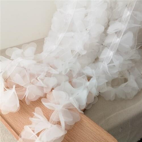 2 Yards Fairy Organza Leaves Lace Trim Tulle Net, Illusion 3D Floral Trim For DIY Sewing Costume Apparel Wedding Decor Design