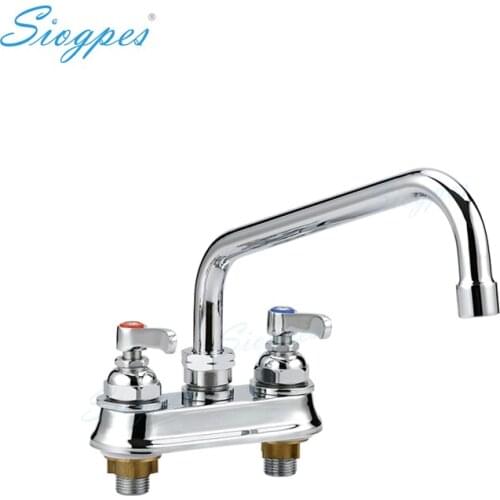 4" Double Handle Double Holes Deck Mount Commercial Pantry Kitchen Workboard Faucet with Swing Nozzle