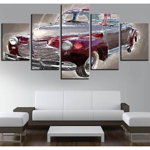 5 Pieces Sports Car Canvas Posters Retro Cars Oil Painting Ancient Wallpapers For Home Living Room Decor Modern Artwork