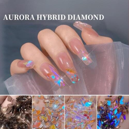 50Pcs/Set Nail Art Rhinestone Aurora Effect Flat Back Mini Irregular Mixed Shape Colorful 3D Irregular Glass Stones for Nail