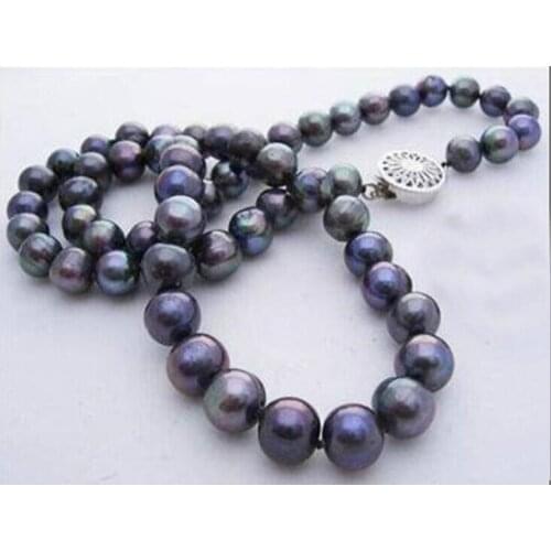 9mm bright black colors real Pearl necklace natural Freshwater PEARL Women Jewelry 35cm 43cm 15'' 17