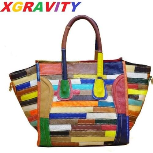A001 XGRAVITY Branded Large Capacity Cow Genuine Leather Patchwork Ladies Handbags Elegant Shoulder Bag Top Quality Luxury Bags