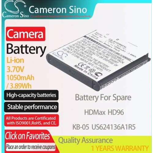 CameronSino Battery for Action HDMax Extreme fits Spare HD96 KB-05 US624136A1R5 camera battery 1050mAh/3.89Wh 3.70V Li-ion Black