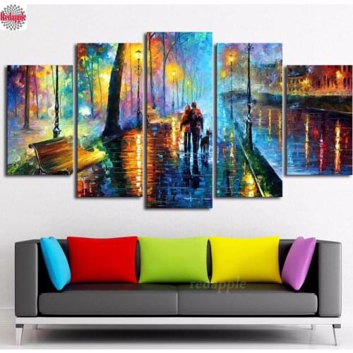 Diamond Painting Walking Rain Nightscape Abstract color tree diamond embroidery picture of rhinestones 5d mosaic home decor 5pcs