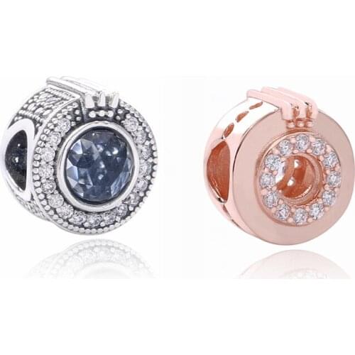 Free Shipping Authentic 925 Sterling Silver Sparkling Blue Crown O Charms Fit Original Bracelet For Women DIY Jewelry S925 Beads
