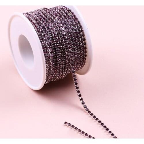 10yard/Ss6-Ss12(2mm-3mm) Piece Glass Crystal Rhinestone Chain,Silver Bottom Sew On Cup Chains For Diy Garment Bags Decorations