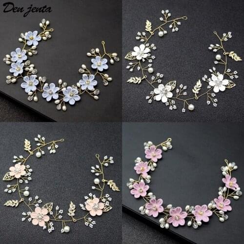Colored Flowers Bridal Headdress Handmade Pearl Hair Band Wedding Hair Accessories Woman Girls Headbands