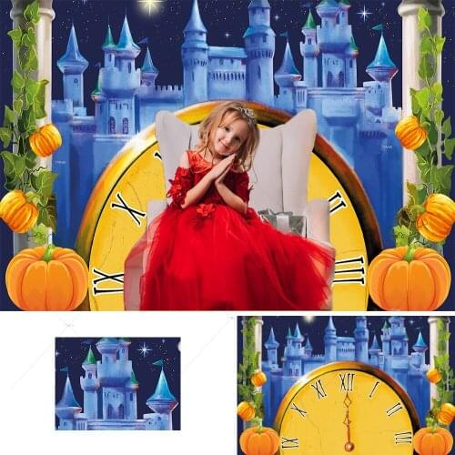 Fairy Tale Princess Castle Backdrop Photography Decorations Girls Pumpkin Midnight Clock Child Portrait Photo Studio Background