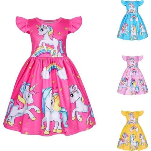 New Unicorn Wedding Pink Princess Dress Girls Dress Baby Girl Clothes Kids Dresses For Girls Toddler Girl Dresses Summer Dress