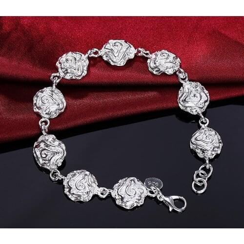 Hot Rose flower chain 925 sterling silver Bracelets for woman popular classic Wedding party Christmas Gift fashion fine Jewelry