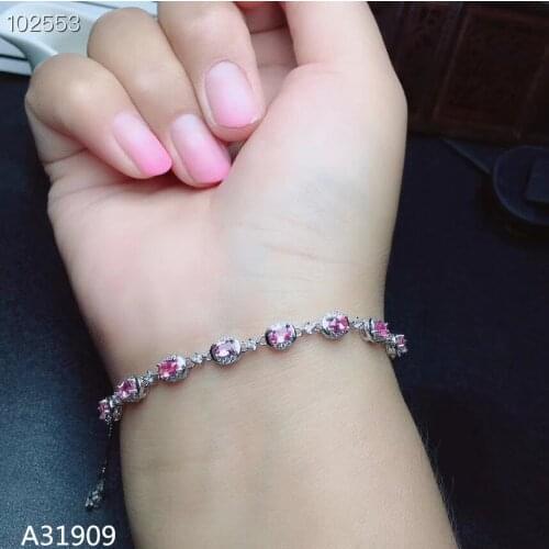 KJJEAXCMY Fine Jewelry 925 sterling silver inlaid natural pink ruby female bracelet support detection luxury