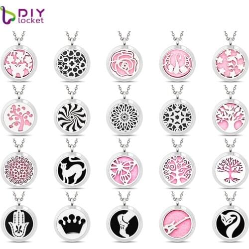 316l Stainless Steel Round Aromatherapy Brand Pendant Fashion Essential Oil Perfume Brand Necklace With Chain AA161-180