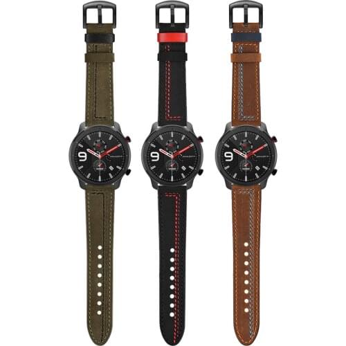 Leather Wrist Band For Huami Amazfit GTR 47mm 42mm/GTS/Pace Stratos 3 2/Bip Smartwatch Strap Bracelet Watchbands Black buckle