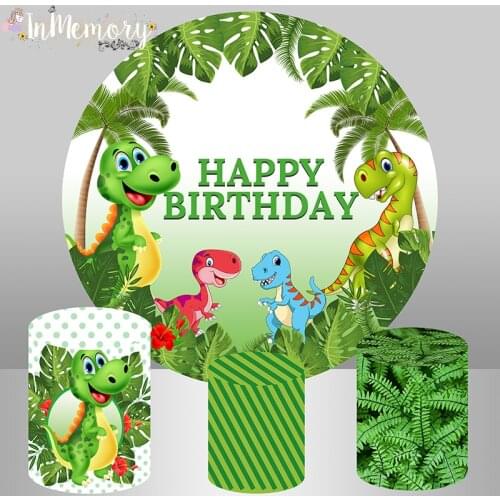 Round Circle Background Backdrop Jungle Dinosaur Baby Shower Birthday Party Decor Candy table Banner Plinth Cover Elastic