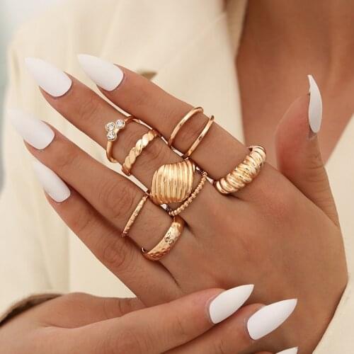 8 Pcs/Set Fashion Rings Set Women Punk Geometric Crystal Finger Joint Ring Beach Party Sexy Ladies Jewelry