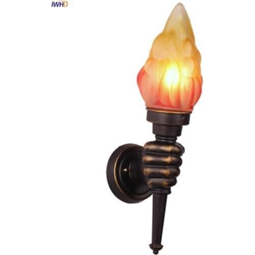 Loft Style Wall Lamp Craetive Iron Torch Glass Lampshade IP44 Outdoor Light Bathroom Lights Fixture Wall Sconce Applique Murale