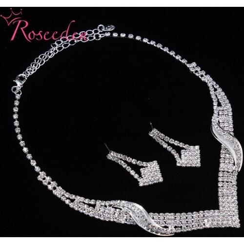 New fashion Silver Color wedding necklace Sets charm Crystal Necklace And Drop Earrings set classic Wedding Decorations RE841