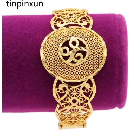 PINXUN 2021 Gold Color Dubai Cuff Bracelet African Bangle for Women/Men Ethiopian Bracelet jewelry Party Luxury Wedding Gifts
