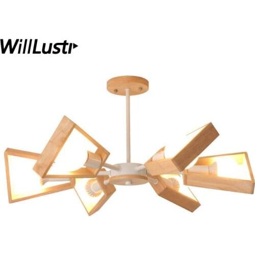 Nordic Wood Iron Pendant Lamp Creative Fan Suspension Light Hotel Restaurant Lounge Living Room Bedroom Modern Hanging Lighting