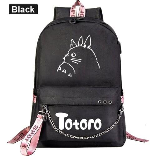Hot Anime Totoro Prints Boys Girls Kids School Book Bags Women USB Chain Backpack Canvas Men Laptop Bagpack Packsack Bookbag