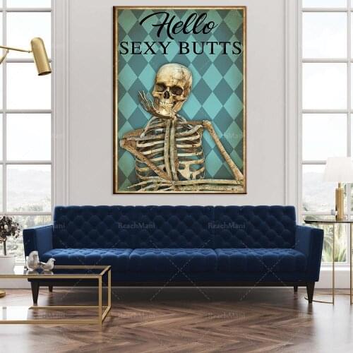 Skull hello poster halloween family bathroom bathroom toilet toilet decoration poster
